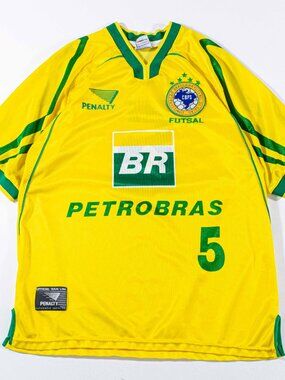 Vintage 2000 Brazil Futsal Jersey Large L Penalty CBFS Yellow Soccer Shirt Rare